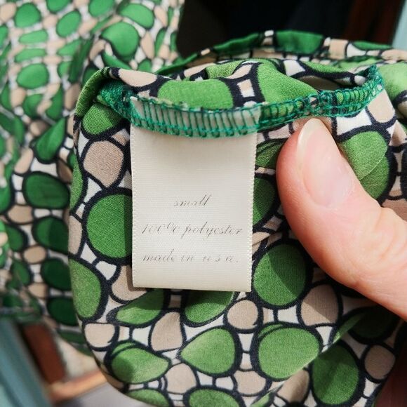 Paisley & Ivy Mod Green Tan Geometric Shift Dress - Picture 8 of 8